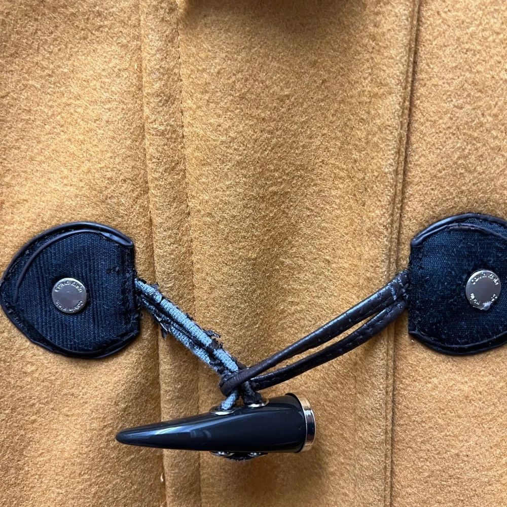 Calvin Klein mustard color wool blend hooded with fur pea coat toggle buttons - Picture 8 of 10